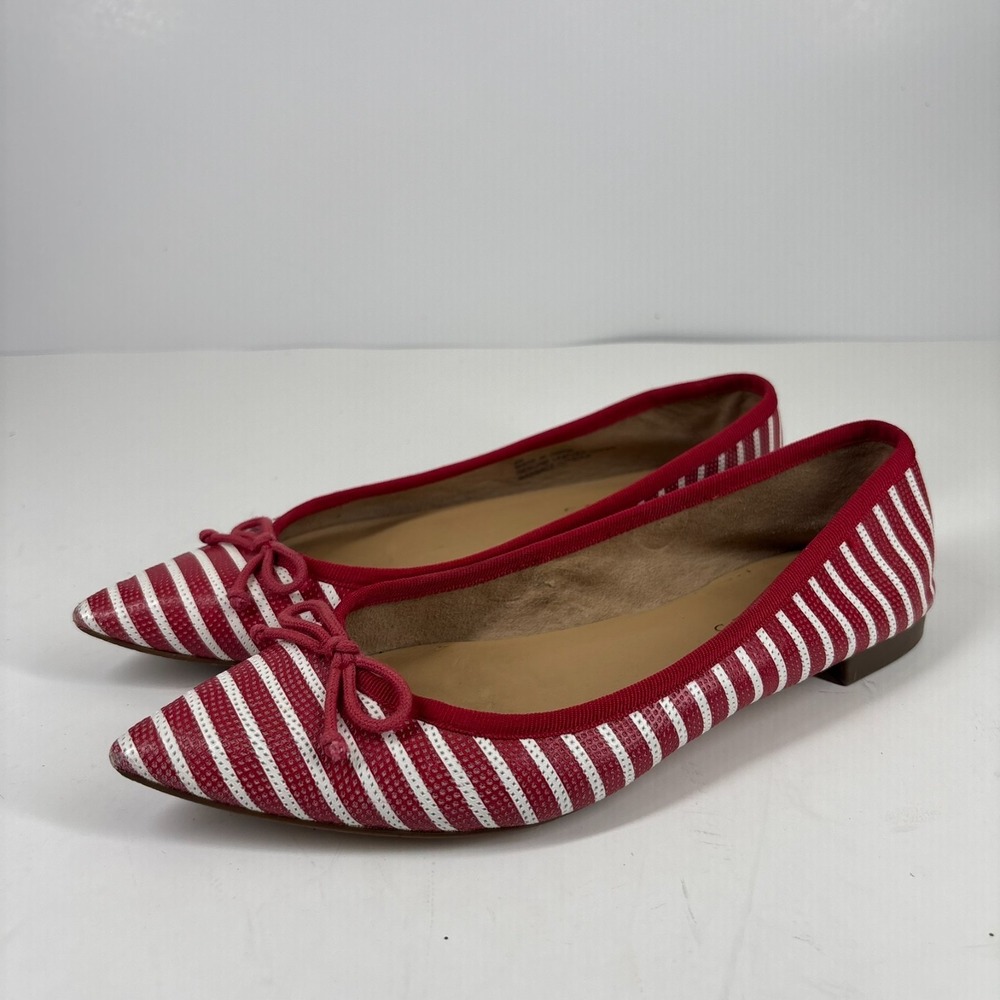 Talbots Pointy Toe Women's US 6N Red/White Ribbon Stripe Bow Slip-On Ballet Flat